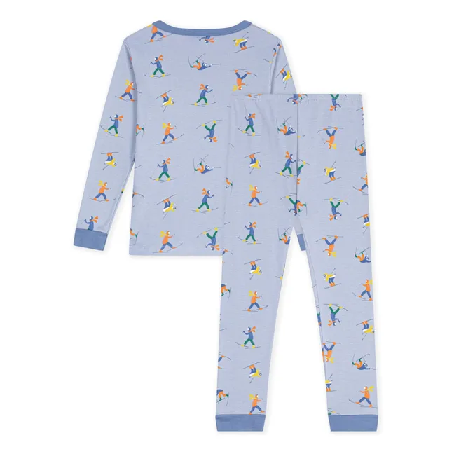 Pyjama Ajusté Bonhommes de Neige Coton Bio | Bleu gris