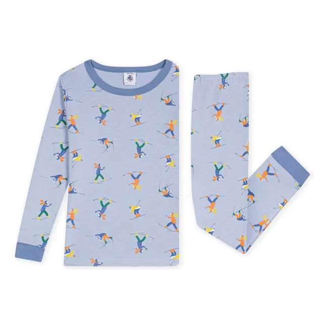 Pyjama Ajusté Bonhommes de Neige Coton Bio | Bleu gris