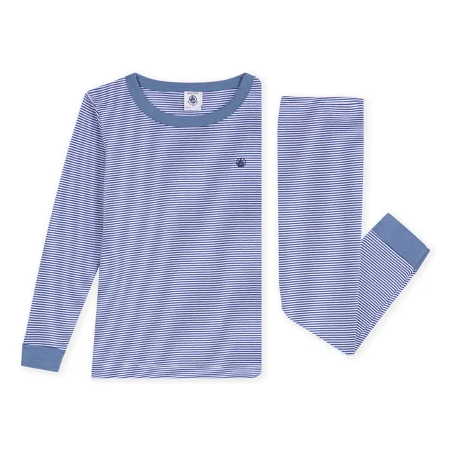 Pyjama Ajusté Rayé Milleraies Coton Bio | Bleu