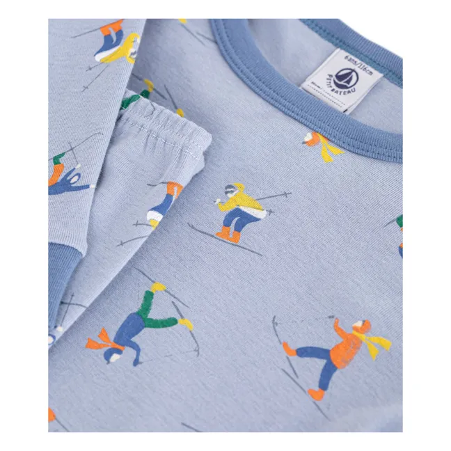Pyjama Ajusté Bonhommes de Neige Coton Bio | Bleu gris