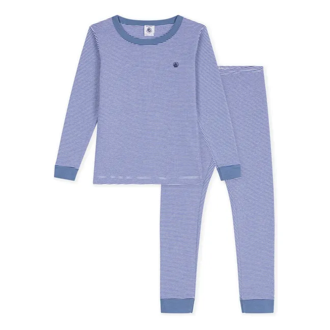 Pyjama Ajusté Rayé Milleraies Coton Bio | Bleu
