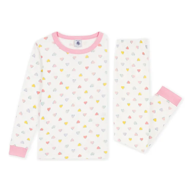 Pyjama Ajusté Cœurs Coton Bio | Blanc