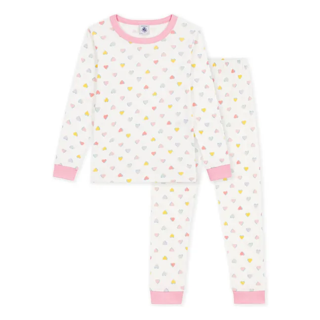 Pyjama Ajusté Cœurs Coton Bio | Blanc
