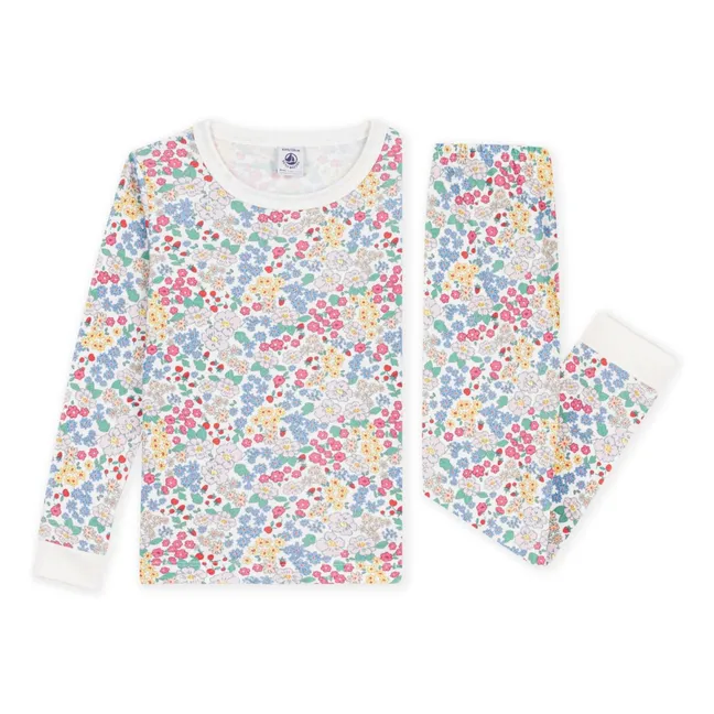 Pyjama Ajusté Fleuri Coton Bio | Blanc