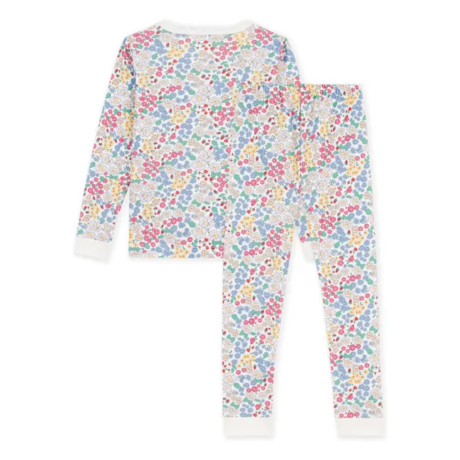 Organic cotton floral fitted pyjamas | White