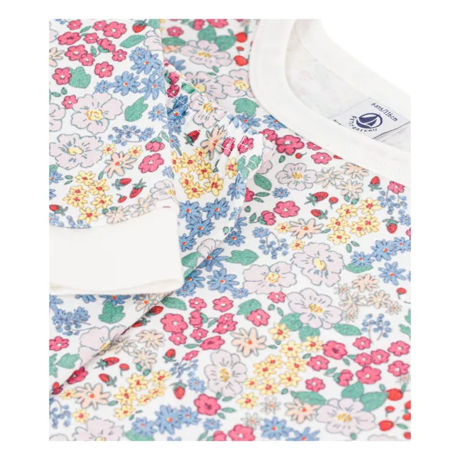 Pyjama Ajusté Fleuri Coton Bio | Blanc