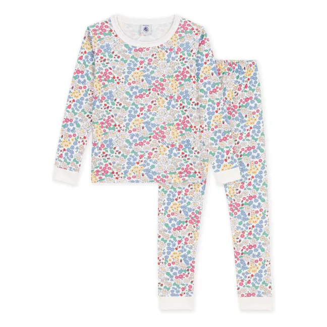 Pyjama Ajusté Fleuri Coton Bio | Blanc