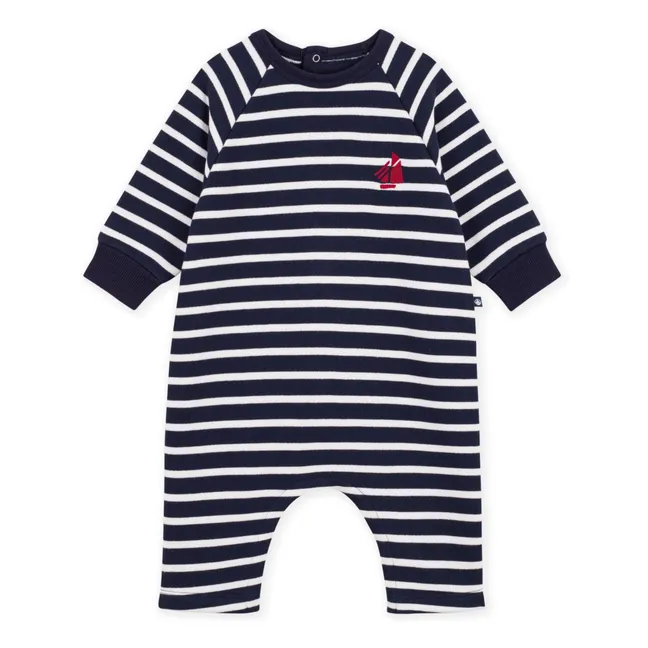 Organic cotton striped jumpsuit | Navy blue