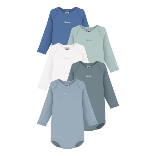 Set of 5 Petit Coeur Organic Cotton Bodies | Blue