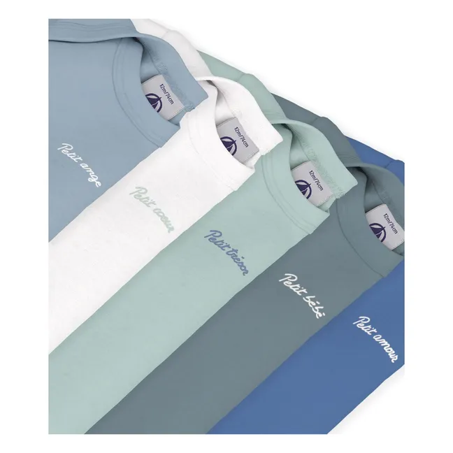 Set of 5 Petit Coeur Organic Cotton Bodies | Blue