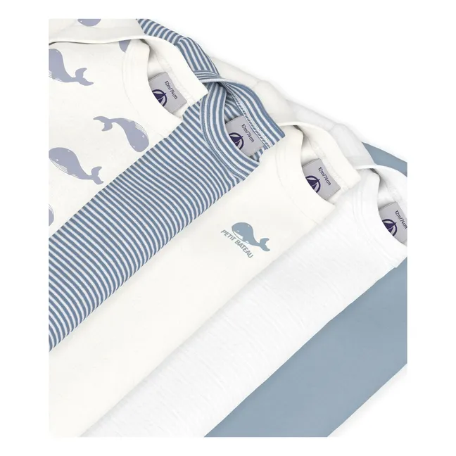 Lot de 5 Bodies Baleines Coton Bio | Bleu