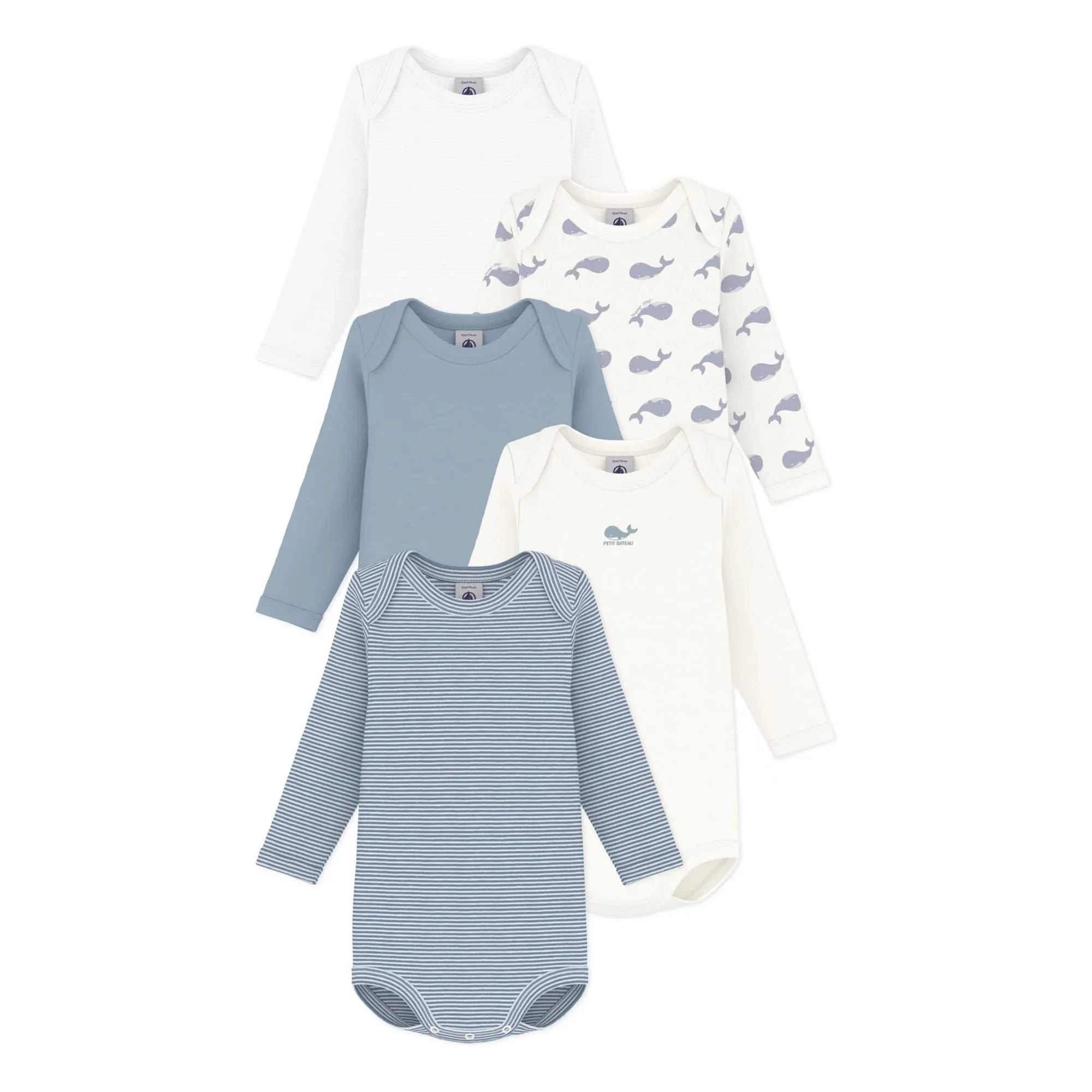 Petit Bateau Blue Set Of 5 Organic Cotton Whale Bodies