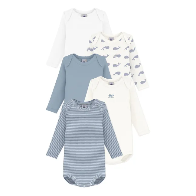 Lot de 5 Bodies Baleines Coton Bio | Bleu