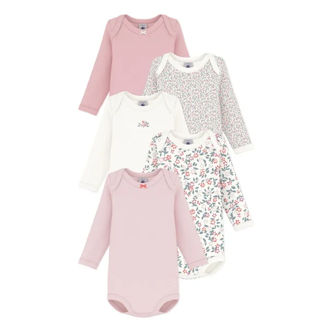 Lot de 5 Bodies Fleuris Coton Bio | Rose