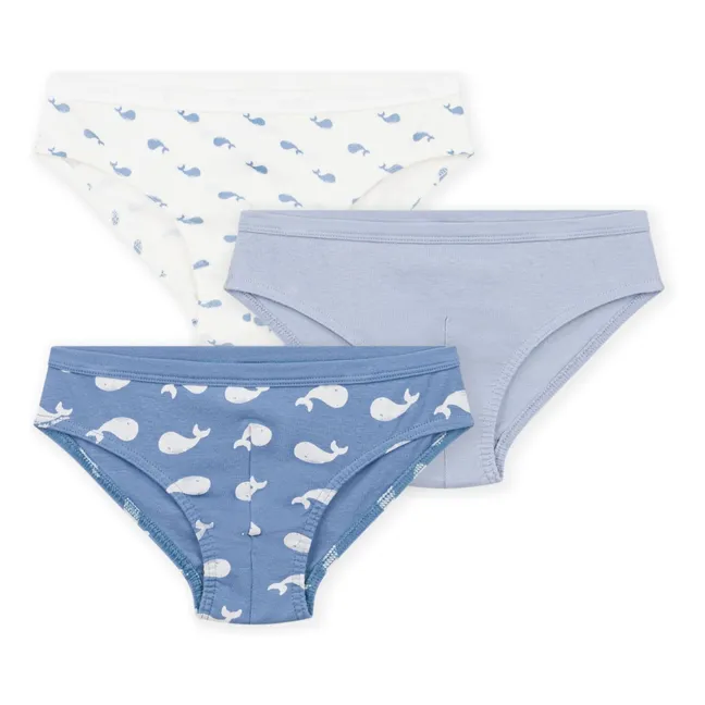 Lot de 3 Slips Baleines Coton Bio | Bleu