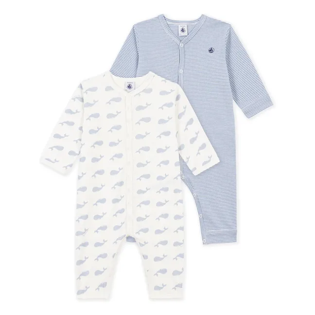 Lot de 2 Pyjamas Dors Bien Baleines Coton Bio | Bleu