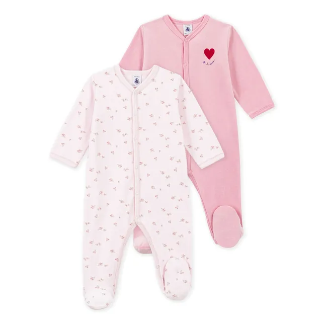 Lot de 2 Pyjamas Dors Bien Fleuris Velours Coton Bio | Rose