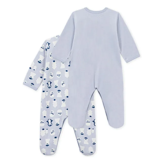 Lot de 2 Pyjamas Dors Bien Bonhommes de Neige Velours Coton Bio | Bleu