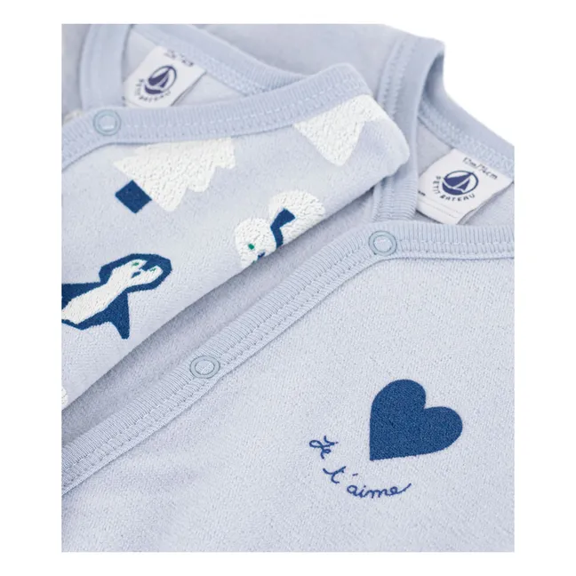 Lot de 2 Pyjamas Dors Bien Bonhommes de Neige Velours Coton Bio | Bleu