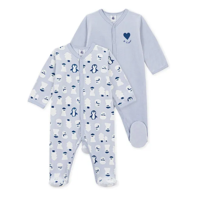Lot de 2 Pyjamas Dors Bien Bonhommes de Neige Velours Coton Bio | Bleu