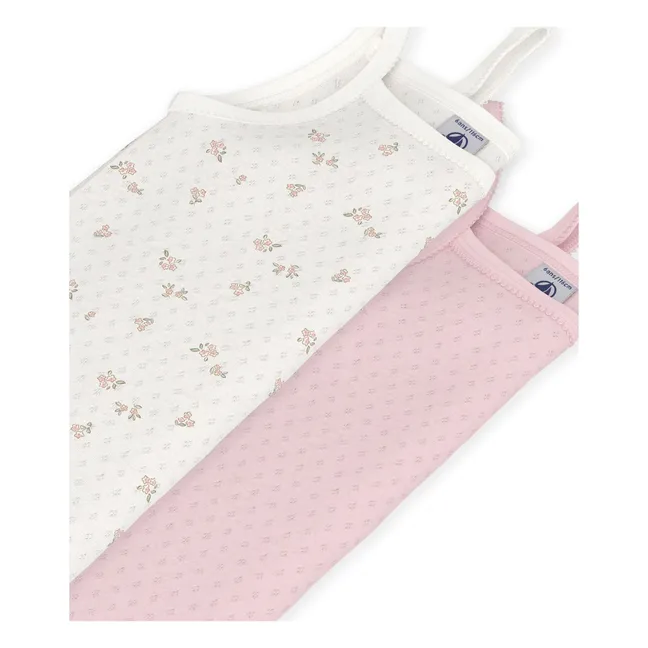 Lot de 2 Débardeurs Pointelle Fleuris Coton Bio | Rose