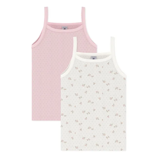 Lot de 2 Débardeurs Pointelle Fleuris Coton Bio | Rose