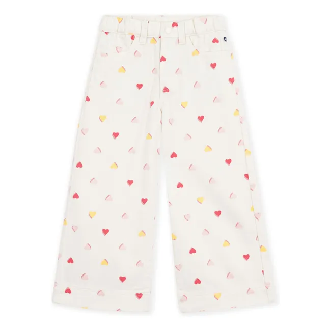 Pantalon Large Cœurs | Ecru