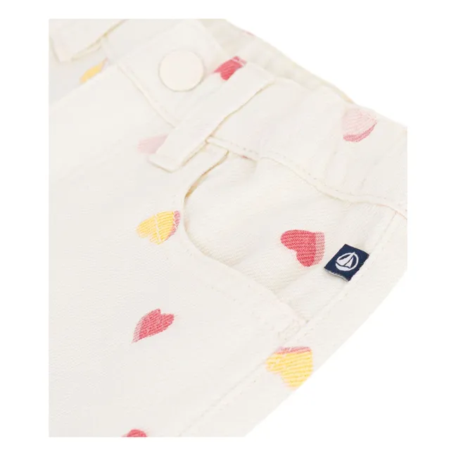 Pantalon Large Cœurs | Ecru