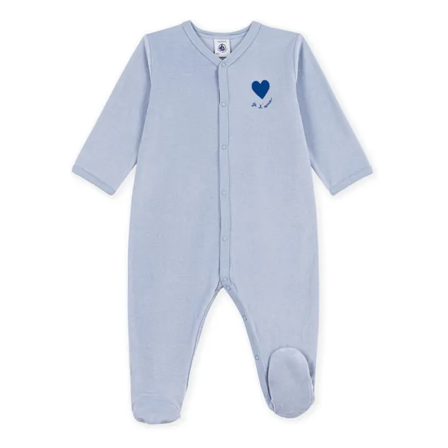 Pyjama Dors Bien Cœur Velours Coton Bio | Bleu gris
