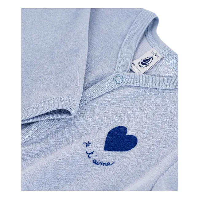 Pyjama Dors Bien Cœur Velours Coton Bio | Bleu gris