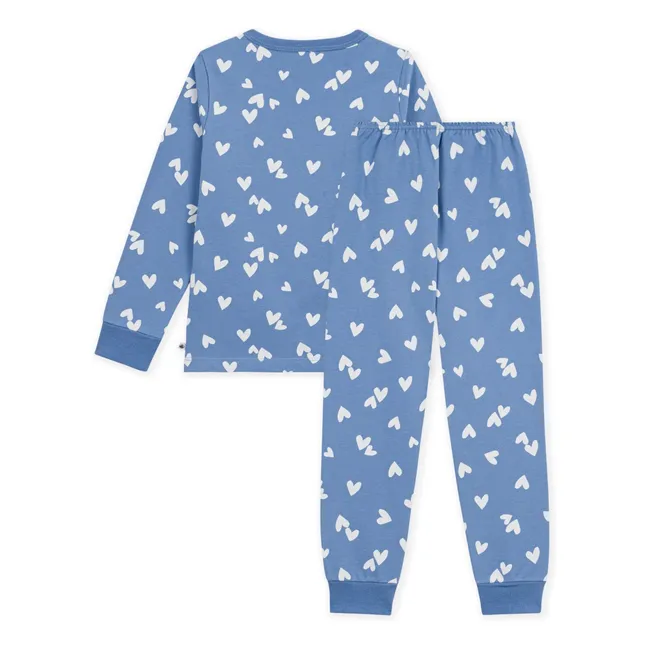 Pyjama Coeurs Molleton Coton Bio | Bleu