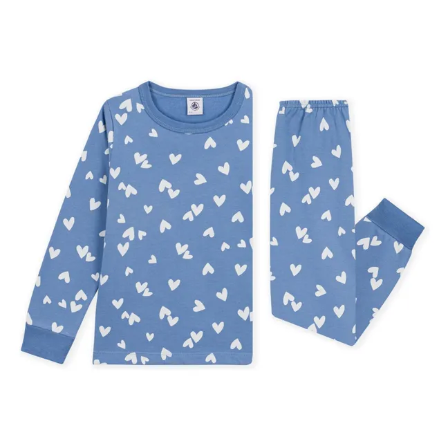 Pyjama Coeurs Molleton Coton Bio | Bleu