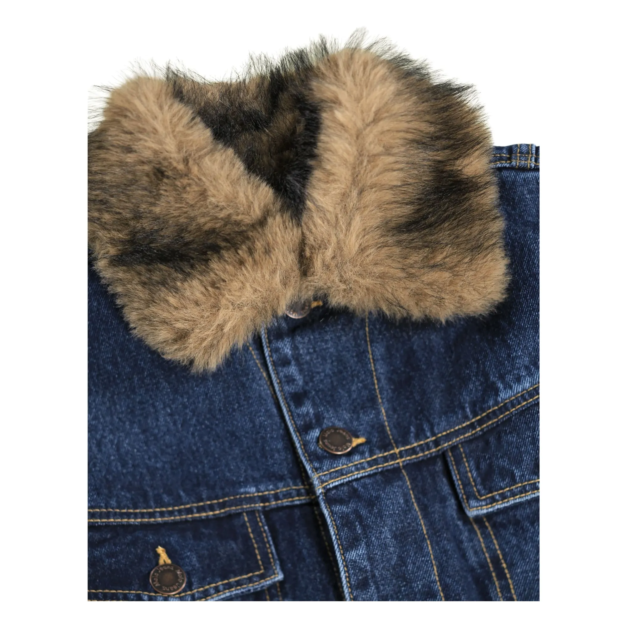 Veste Col Façon Fourure Hiroie Denim Coton Bio | Bleu- Image produit n°3
