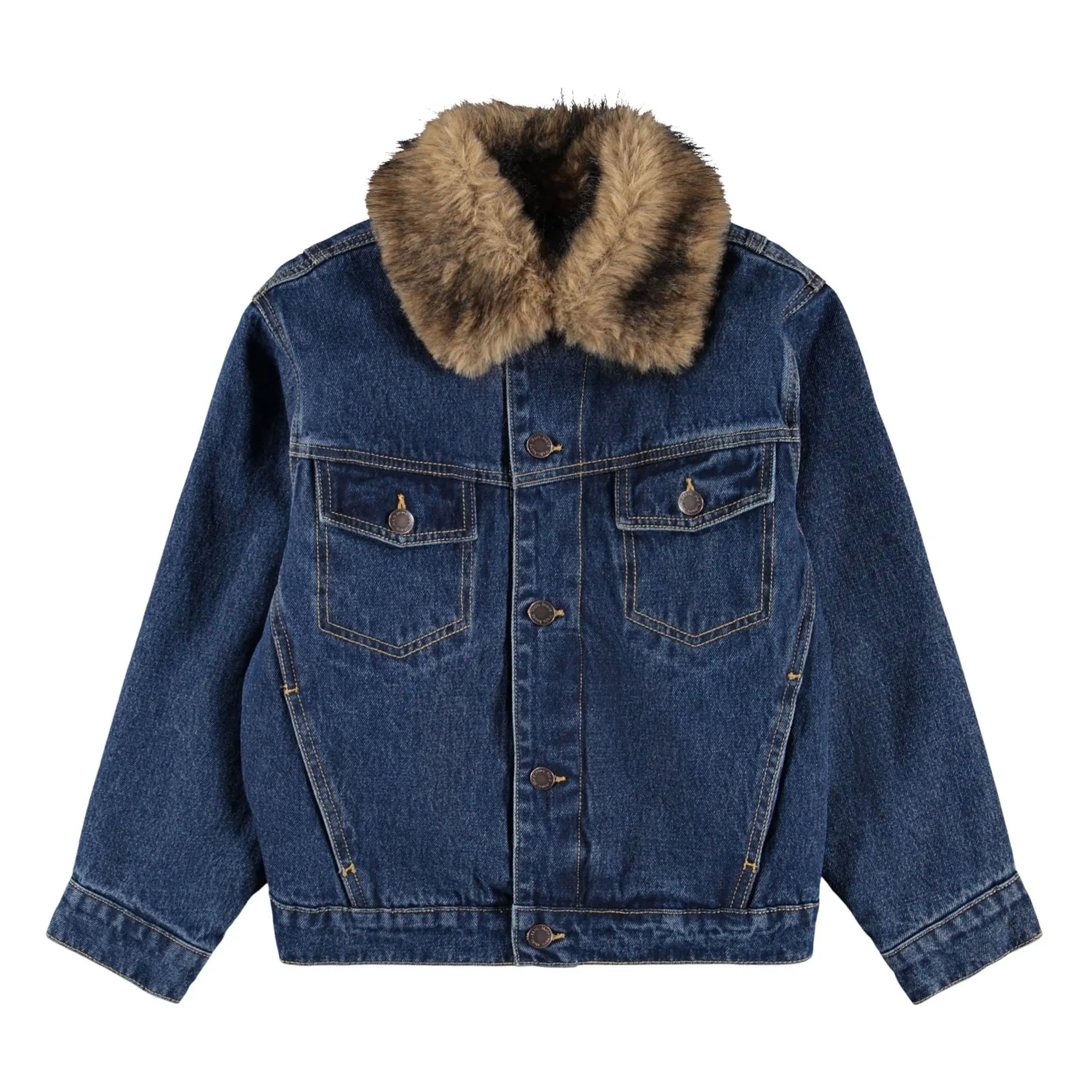 Veste Col Façon Fourure Hiroie Denim Coton Bio | Bleu- Image produit n°0