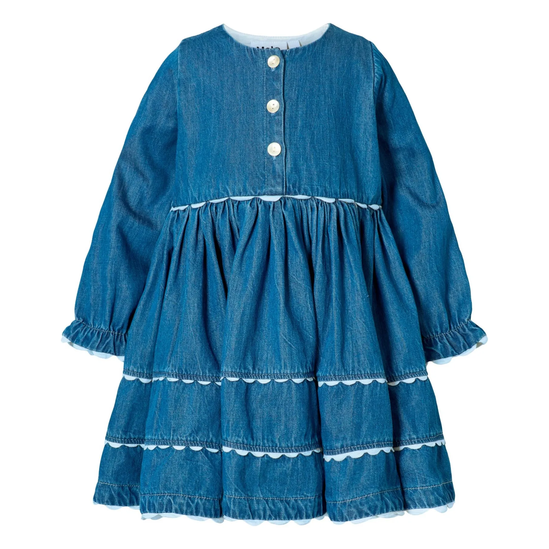 Molo Blue Charlotte Denim Organic Cotton Lace Dress