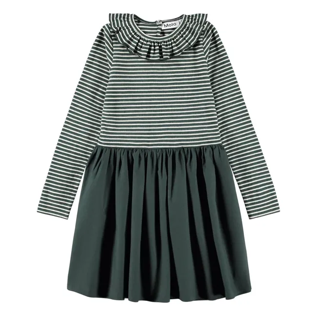 Robe Cybilla Rayée Coton Bio | Vert sapin