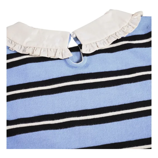Robe Col Claudine Chilla Rayée Coton Bio | Bleu Clair