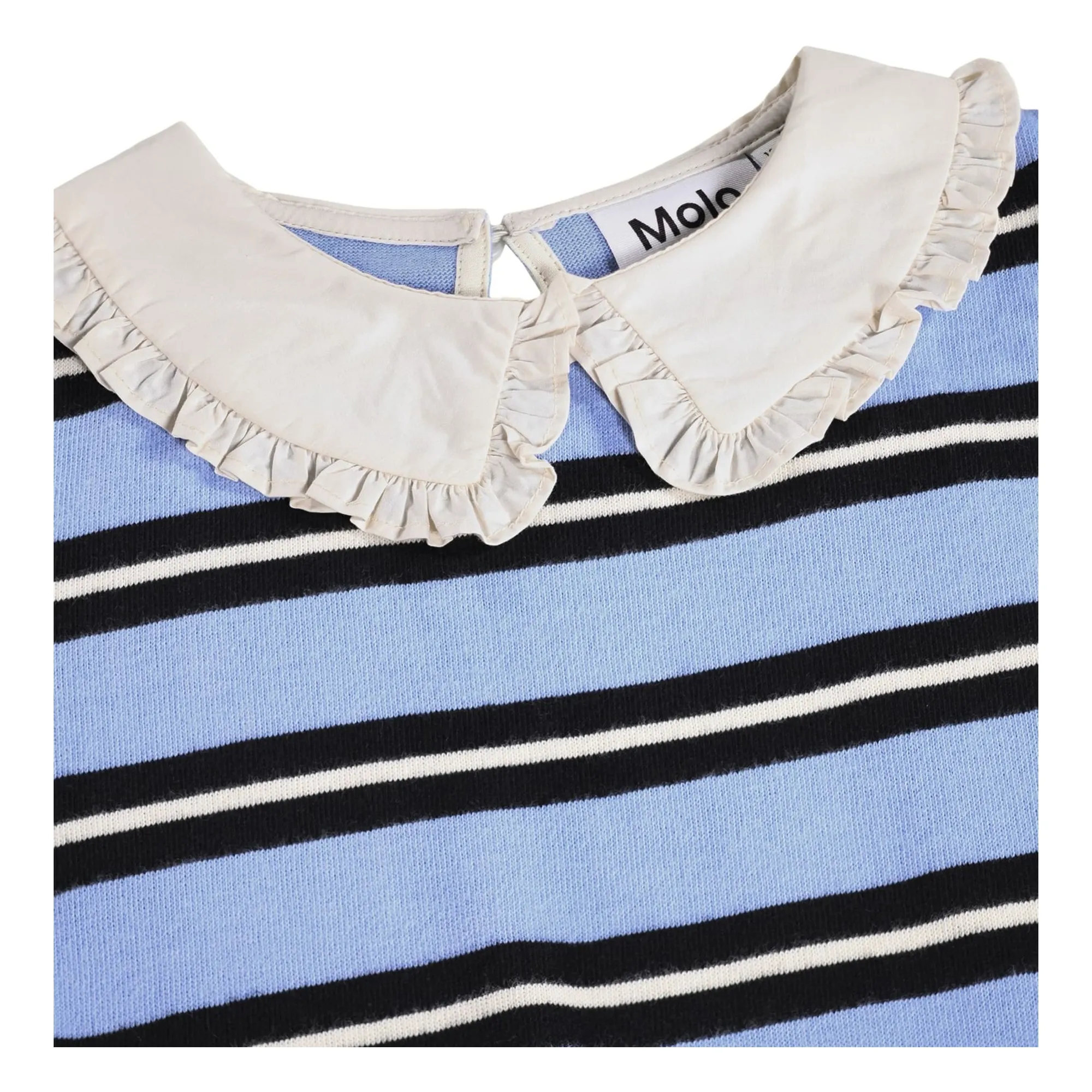 Robe Col Claudine Chilla Rayée Coton Bio | Bleu Clair- Image produit n°2