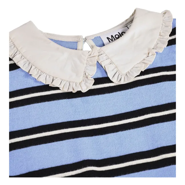 Robe Col Claudine Chilla Rayée Coton Bio | Bleu Clair