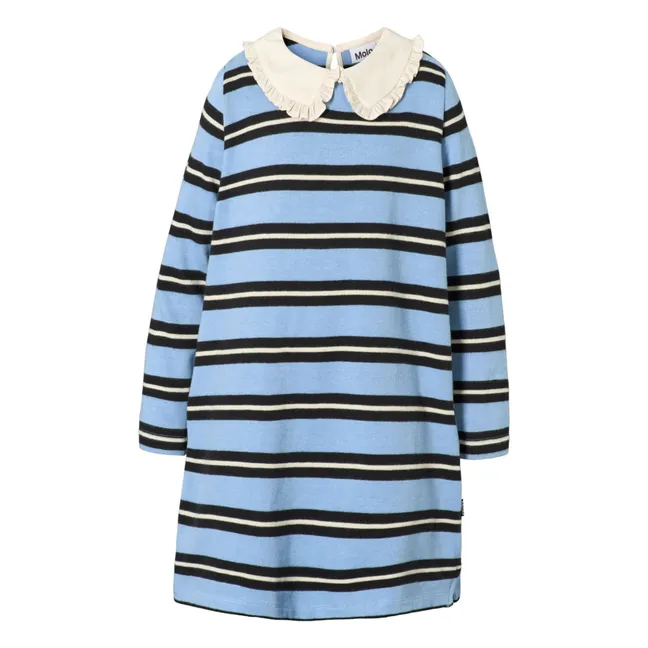 Robe Col Claudine Chilla Rayée Coton Bio | Bleu Clair