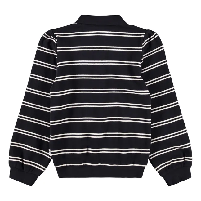 Ravi Striped Organic Cotton Polo Shirt | Black