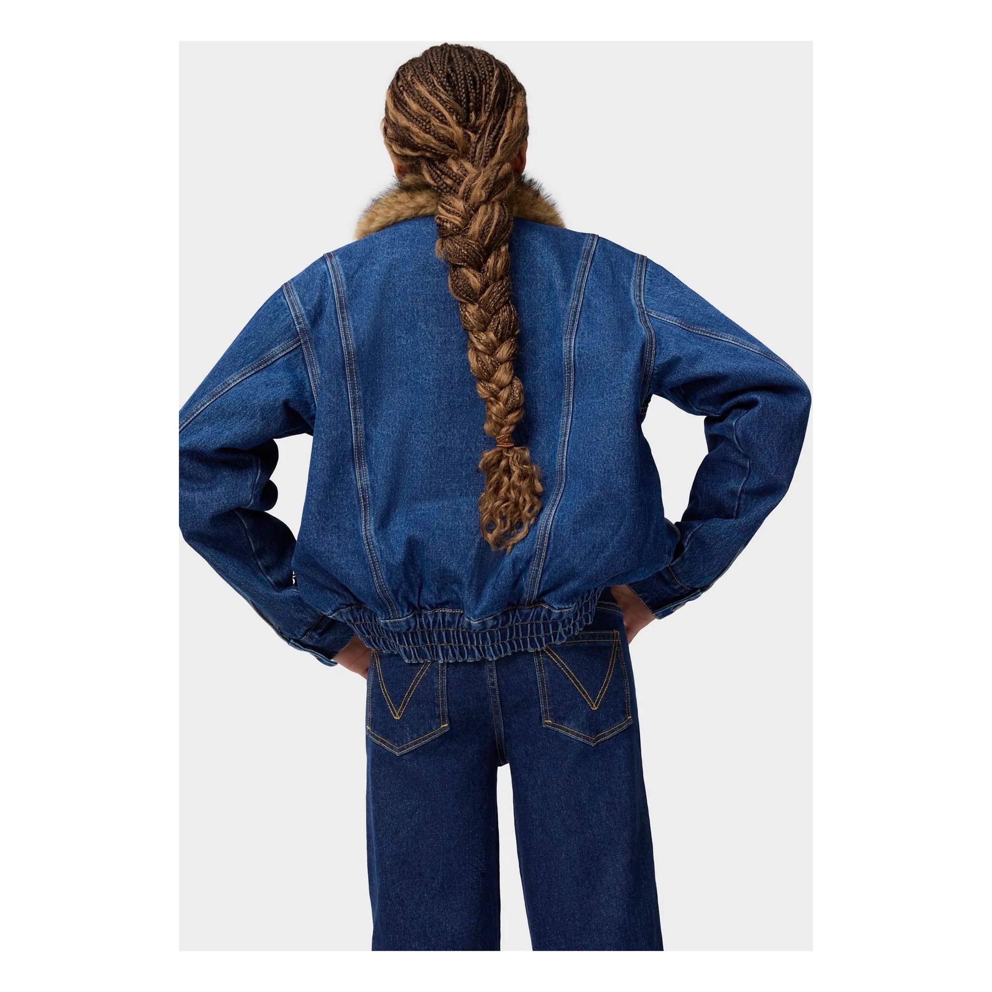 Veste Col Façon Fourure Hiroie Denim Coton Bio | Bleu- Image produit n°5