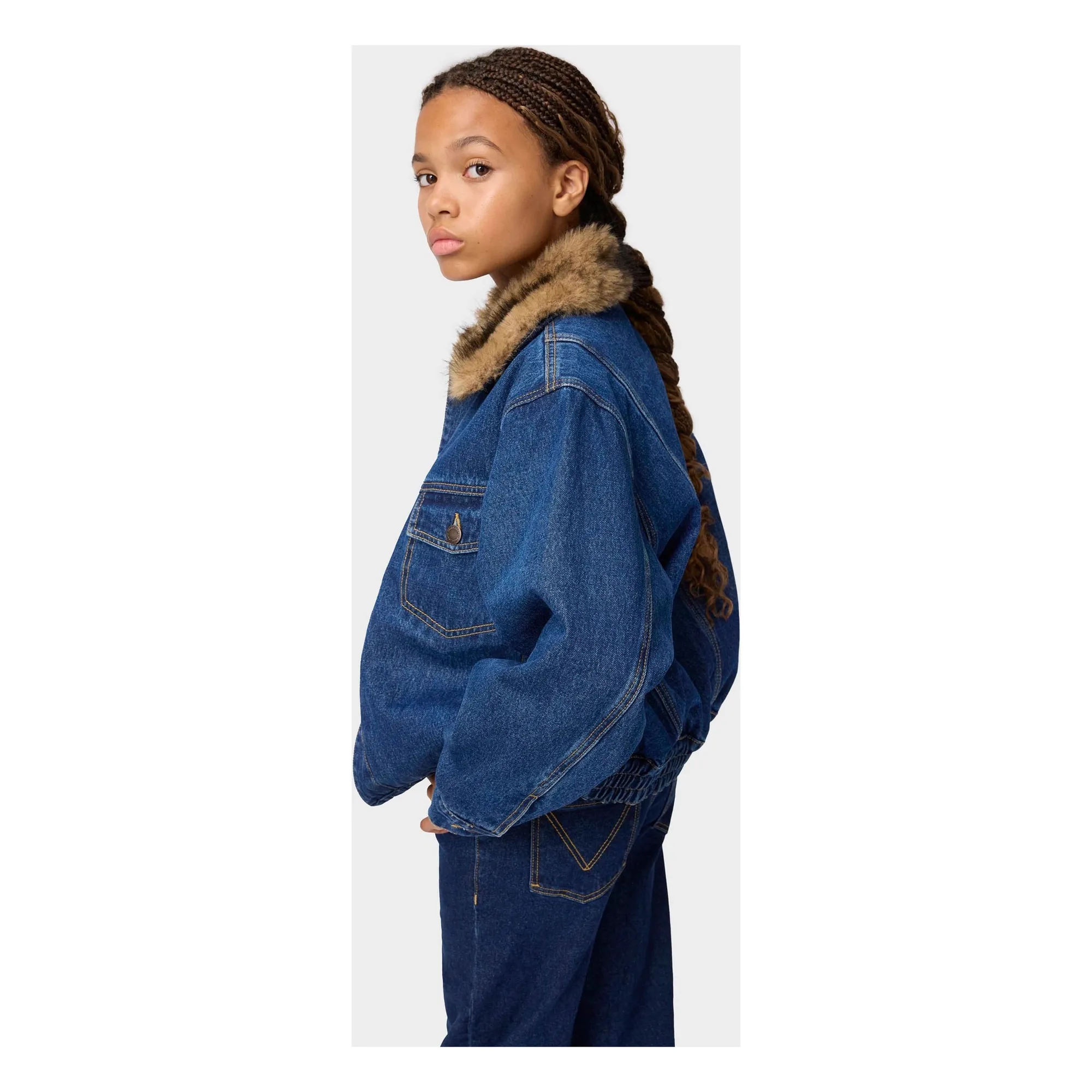 Veste Col Façon Fourure Hiroie Denim Coton Bio | Bleu- Image produit n°2