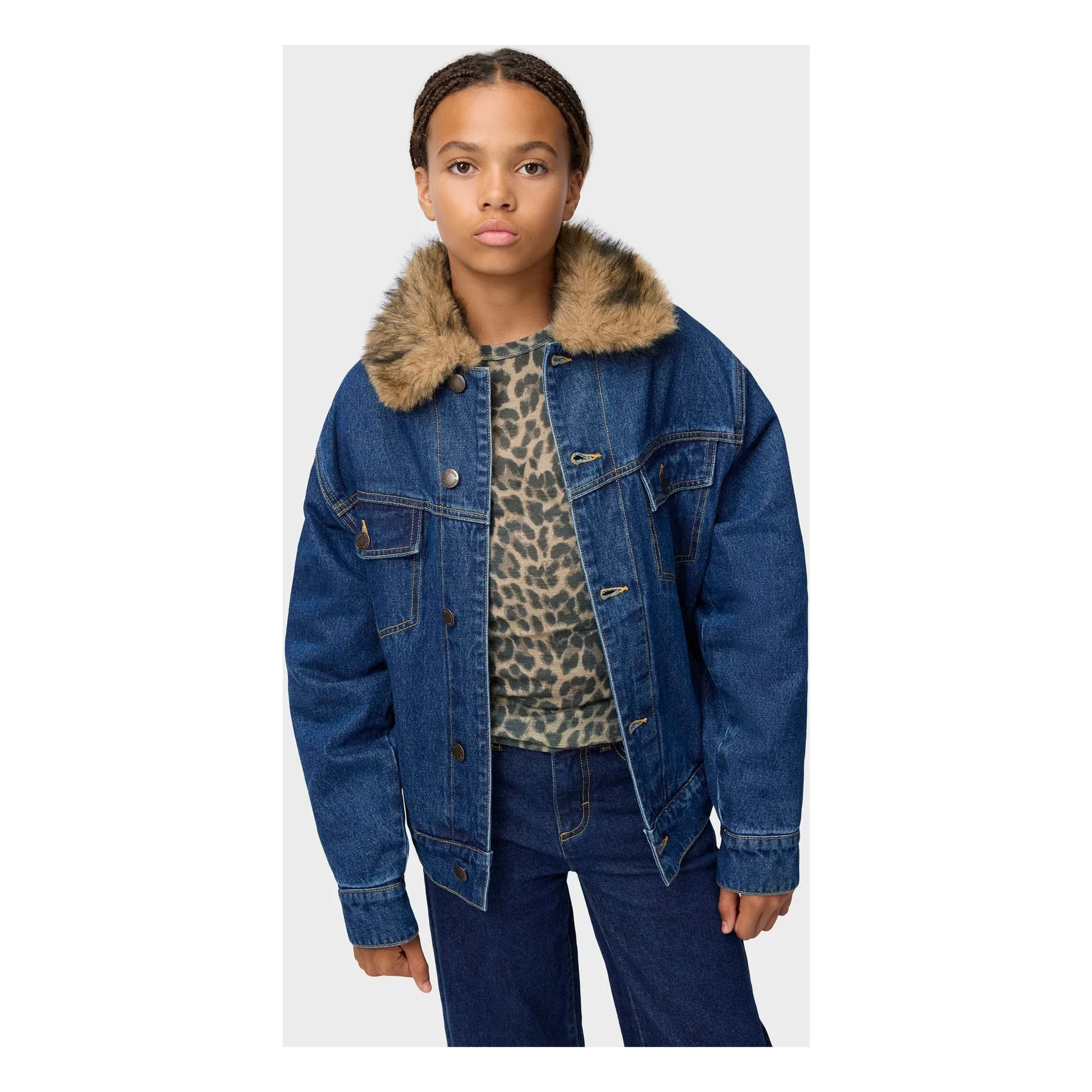 Veste Col Façon Fourure Hiroie Denim Coton Bio | Bleu- Image produit n°1