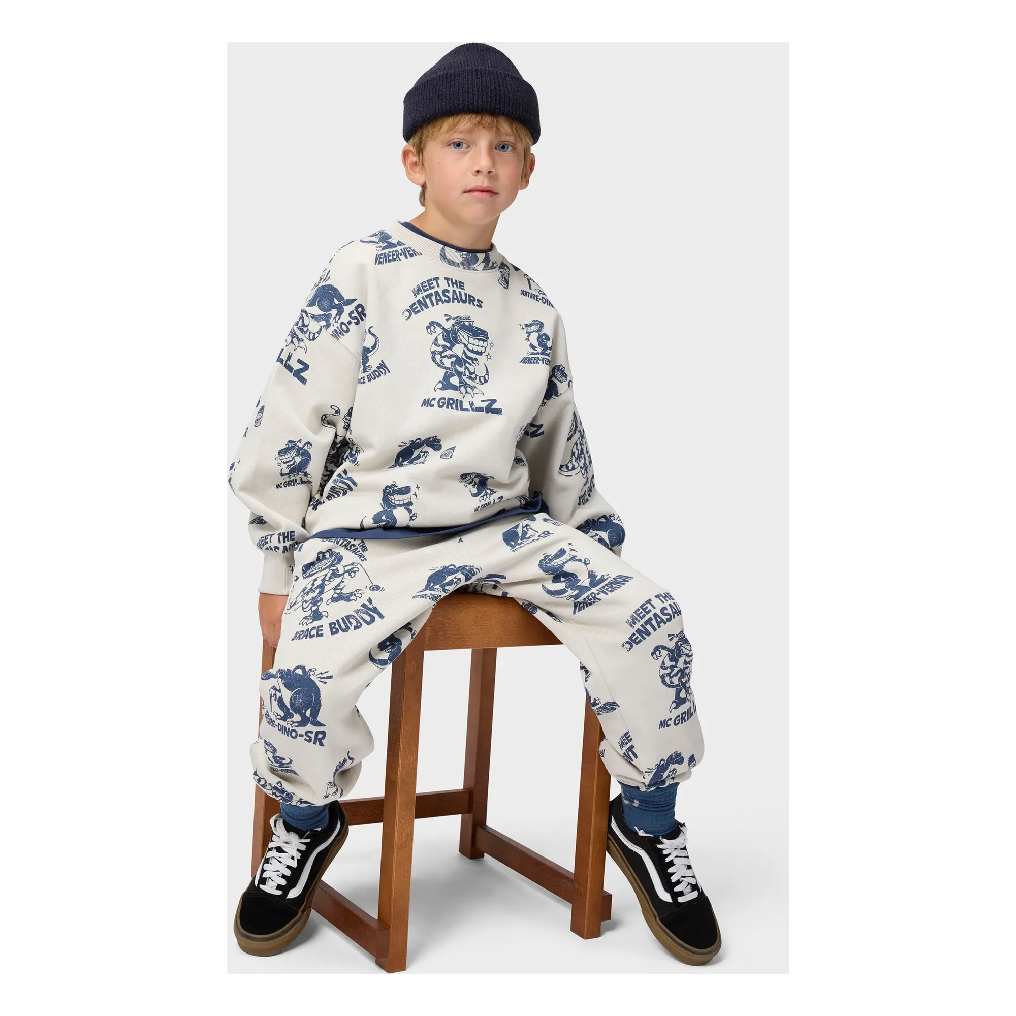 Jogger Adan Dinosaures Coton Bio | Blanc- Image produit n°1
