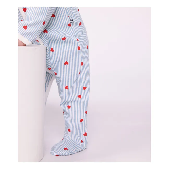 Pyjama Rayé Cœurs Coton Bio | Bleu