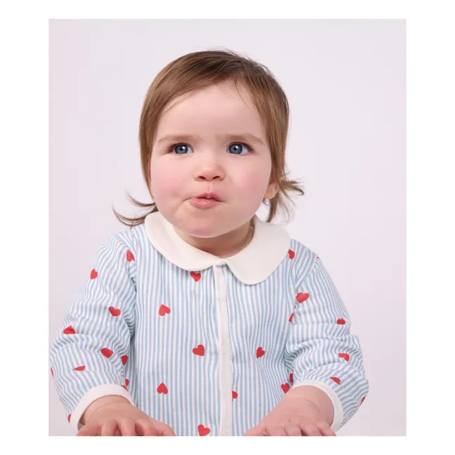 Pyjama Rayé Cœurs Coton Bio | Bleu