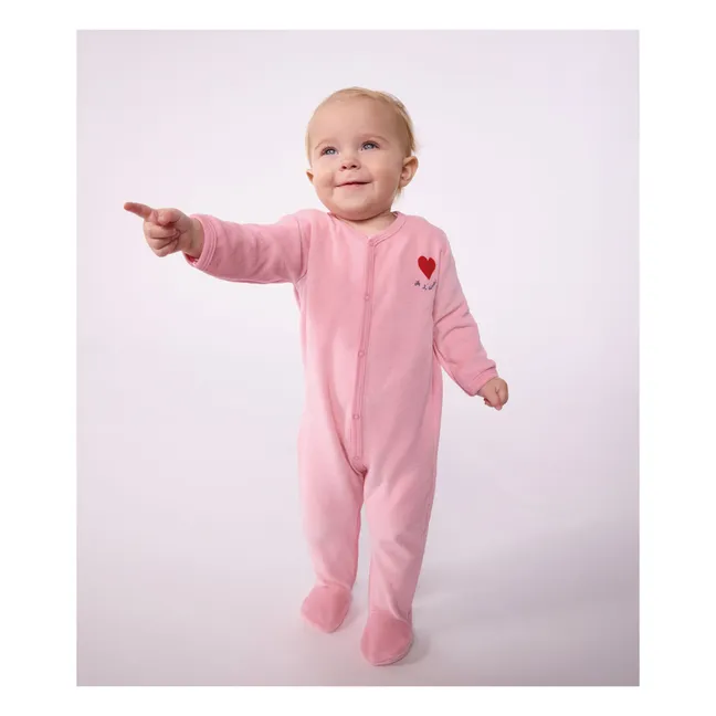 Pyjama Dors Bien Cœur Velours Coton Bio | Rose
