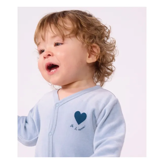 Pyjama Dors Bien Cœur Velours Coton Bio | Bleu gris