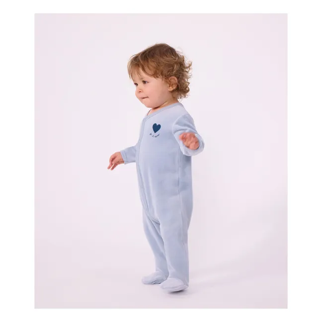 Pyjama Dors Bien Cœur Velours Coton Bio | Bleu gris